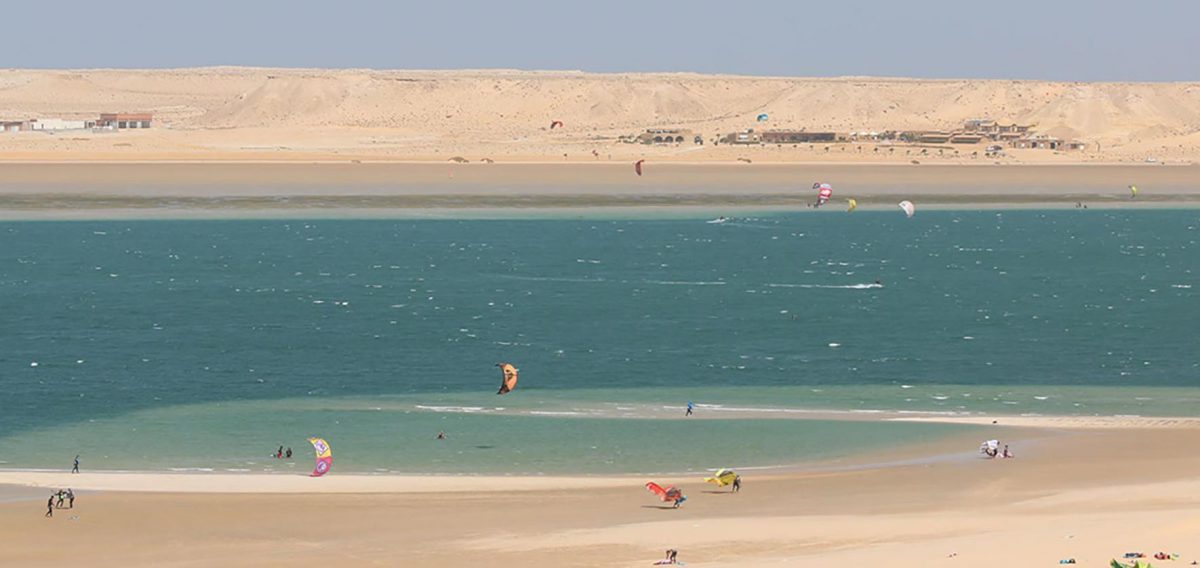 Kitesurfing on the lagoon at Dakhla, Morocco