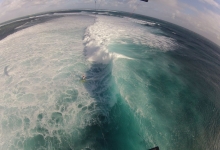 Tim kitesurfing on One Eye, Le Morne, Mauritius